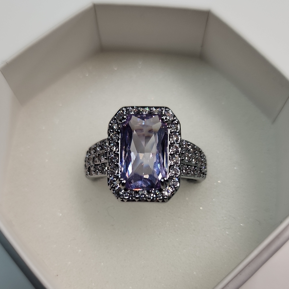 Bomb Party Ring Elegant Silver and Purple Gemstone Ring Size 9